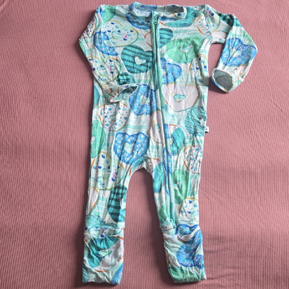 Birdie Bean Bamboo Blue Donut Print Romper